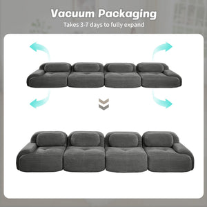 English Elm 4-seat Modular Corduroy Sectional Sofa Low Profile Ergonomic Living Room Seating Grey W714S01270