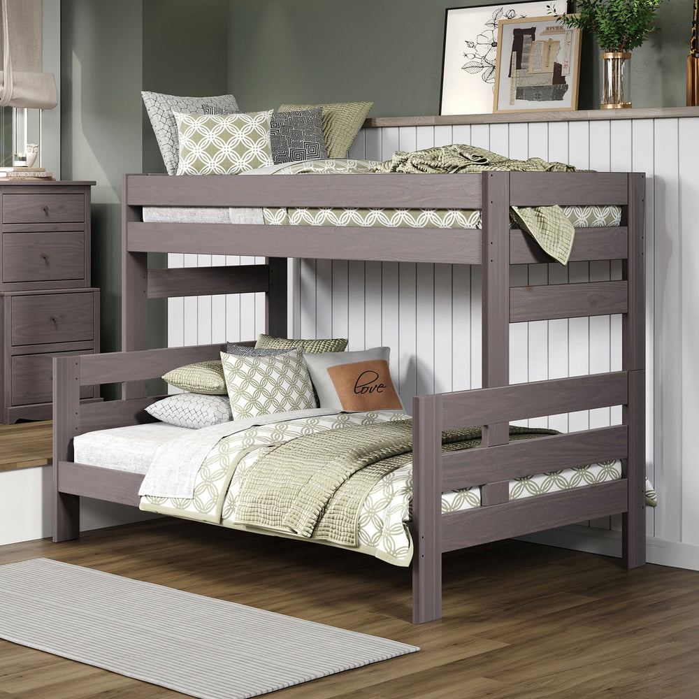English Elm Gray Twin Bunk Bed Rustic Plank Wood Brazilian Pine Solid Wood Ladder Headboard Footboard, 78"W x 61"H Gray 43 L x 4 W x 37 H B2741S00287