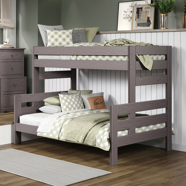 English Elm Gray Twin Bunk Bed Rustic Plank Wood Brazilian Pine Solid Wood Ladder Headboard Footboard, 78"W x 61"H Gray 43 L x 4 W x 37 H B2741S00287