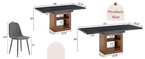English Elm Expandable Walnut Dining Set with Four Linen Chairs Seats Six in Modern Style Dark Gray,Walnut+Black W1151S04693