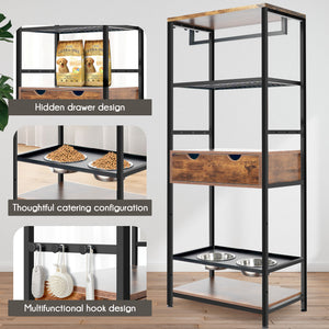 English Elm dog Feeding Station with 3 Adjustable Heights, Stainless Bowls, Spacious Storage Shelves & Drawer – Black Vintage W1687138476