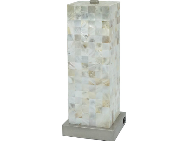 English Elm Modern Mother-of-Pearl Mosaic Table Lamp 2pc Set – Chrome Base, Touch LED, USB Port, Soft Diffused Glow B2741P370422