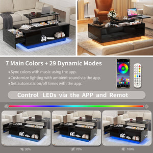 English Elm Coffee Table with Led Lighting Bluetooth Speaker Wireless Charging and Faux Marble Top T3773P417345