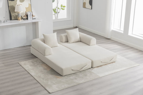 English Elm UNITED modular foldable sofa with metal frame, corduroy upholstery, side pocket & quick assembly convenience Beige W1568P374080