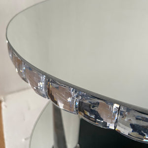 English Elm Silver Mirrored Oval Coffee Table Crystal Trim Acrylic Legs Glam Living Room Decor W3836P382489