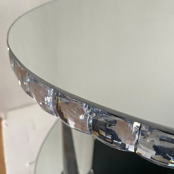 English Elm Silver Mirrored Oval Coffee Table Crystal Trim Acrylic Legs Glam Living Room Decor W3836P382489