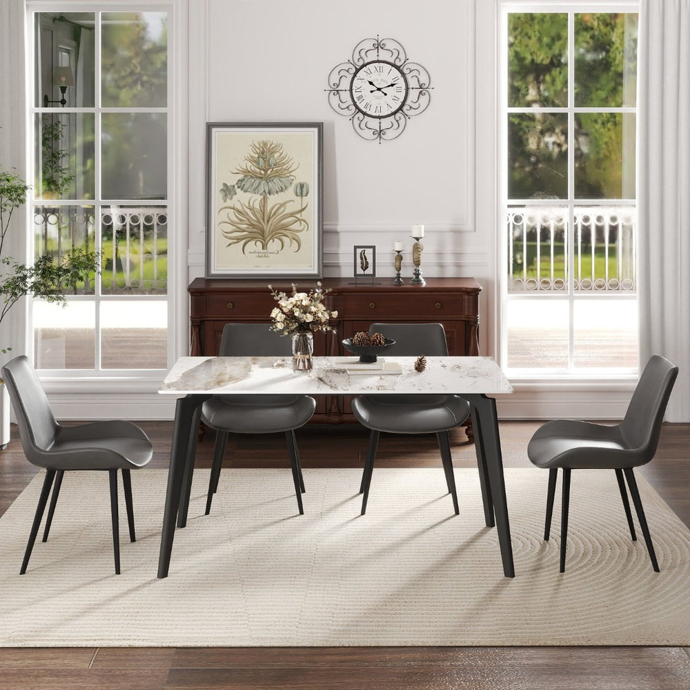 English Elm 55.12" Modern Artificial Stone Dining Table With Black Metal Legs - Seats 6, Easy Maintenance & Chic Design P1 W1535S00511-GIGA