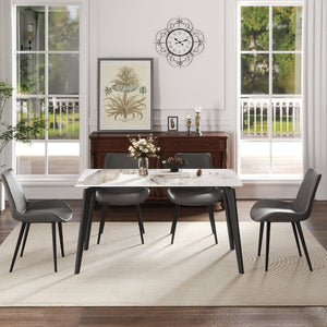 English Elm 55.12" Modern Artificial Stone Dining Table With Black Metal Legs - Seats 6, Easy Maintenance & Chic Design P1 W1535S00511-GIGA