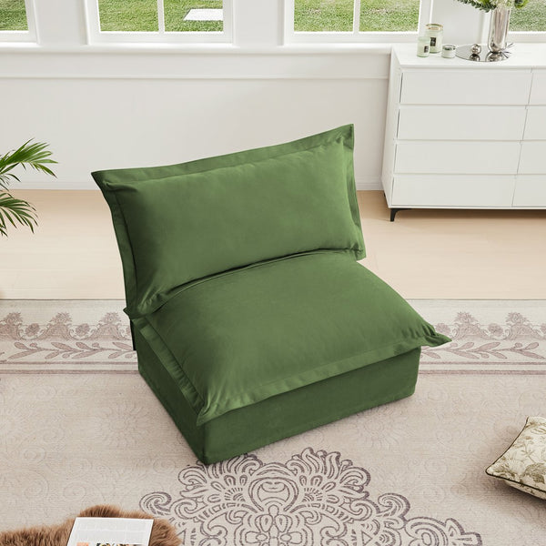 English Elm Koala Armless Chenille Sofa Deep Seat Wraparound Pillows for Modern Living Rooms Green W3041P240136