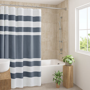 JLA Home Madison Park - Shower Madison Park Spa Waffle Shower Curtain with 3M Scotchgard Water-Repellent, Spa-Inspired Texture Dark Blue MP70-8453