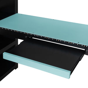 English Elm Full Size Gaming Loft Bed with Desk Rgb Lighting Power Outlet and Storage Drawer Blue LT000285AAC