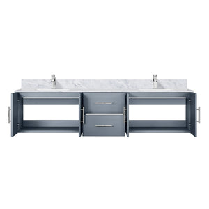 English Elm Dark Grey Double Bath Vanity 80in W x 22in D with Carrara Marble Top, Chrome Faucet, Soft-Close Storage B2731P258719