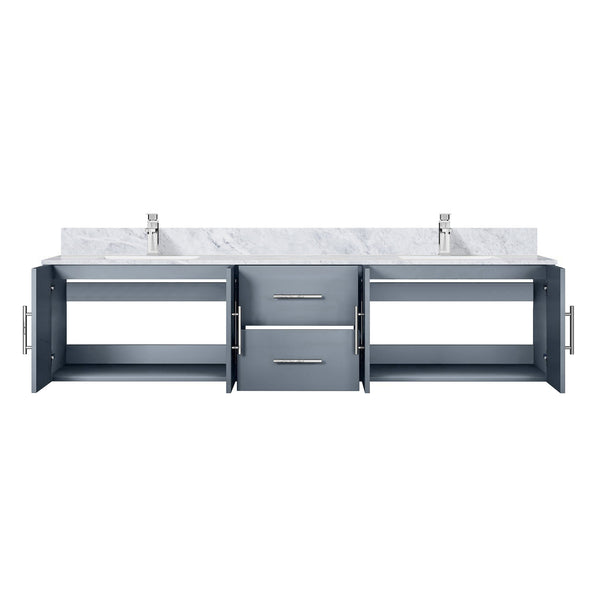 English Elm Dark Grey Double Bath Vanity 80in W x 22in D with Carrara Marble Top, Chrome Faucet, Soft-Close Storage B2731P258719