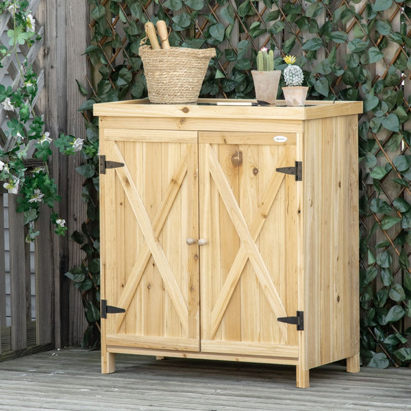 English Elm Outsunny Garden Storage Cabinet - Rustic Outdoor Tool Shed With Galvanized Top & Ample Shelves W2225P217226-GIGA
