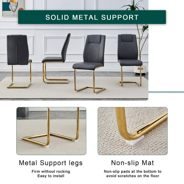 English Elm Table 5-Piece Set: Elegant 31.5-Inch Round Marble Dining Table With 4 Gray Pu Chairs & Gold Legs W1151S02493-GIGA