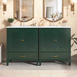 English Elm Christopher Knight Home® - 60" Bathroom Vanity Double Sink Freestanding Set with Ceramic Tops, Ample Adjustable Storage Green N759S313313F