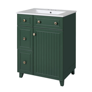 English Elm 24" Forest Green Bathroom Vanity Cabinet with Ceramic Sink, Soft-Close Door, 2 Drawers, Open-Back Access for Easy Plumbing and Durable Solid-Wood Frame N729P264336G