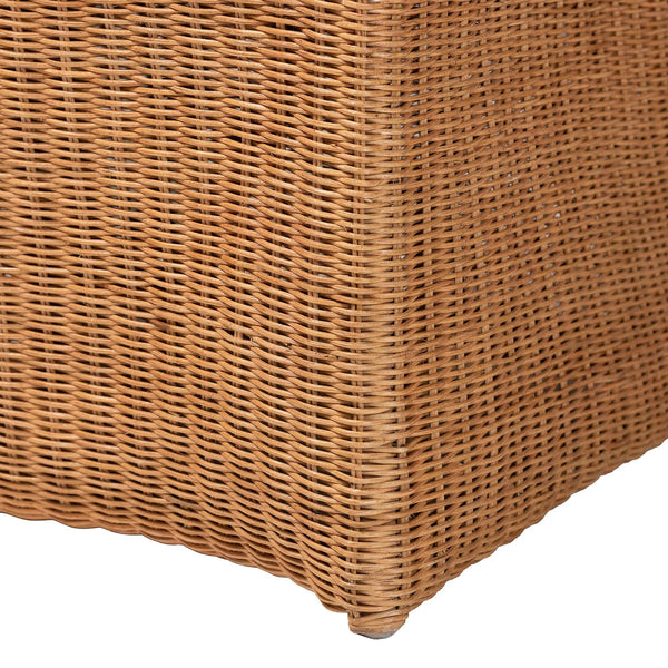 English Elm Bohemian Honey Rattan Armchair Woven Dining Seat with Cutout Skirt for Coastal Rooms B2750P467782