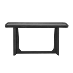 English Elm Farmhouse Console Table Tray Top Trestle Base Distressed Wood Entryway Sofa Black N760P359387B