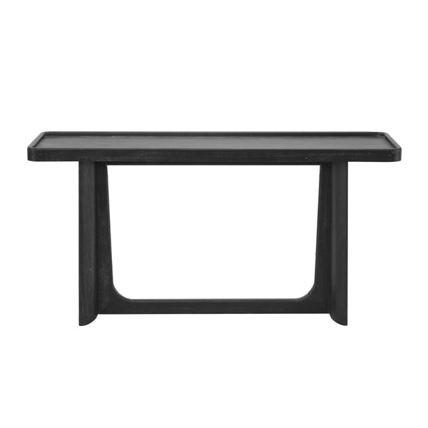 English Elm Farmhouse Console Table Tray Top Trestle Base Distressed Wood Entryway Sofa Black N760P359387B