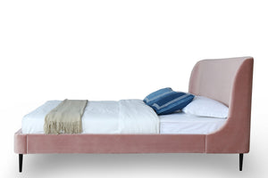 English Elm Full Velvet Upholstered Bed Arched Headboard Mid-century Style with Metal Legs Pink+Black B365S00146