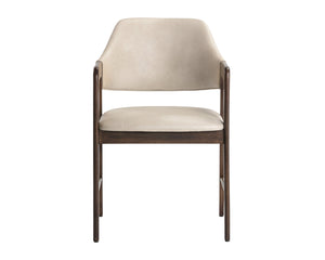 Sunpan Milton Dining Armchair - Chic Mid-Century Modern Design with Solid Rubberwood Frame & Brass Stretchers Smoke Acacia / Bravo Cream