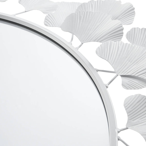 English Elm 30.5"Eden Gingko Leaf Round Wall Mirror with Decorative Iron Frame and Center Mirror Accent White 32.28 L x 32.09 W x 2.56 H B035P366554