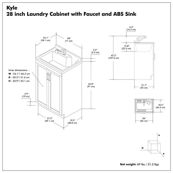 English Elm Murphy Beadboard Laundry Sink Cabinet with Deep Abs Basin and Chrome Faucet Included B136P427211