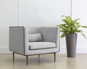 Sunpan Batavia Armchair - Bold Design with Channel Tufting, Sleek Piping, and a Stylish Bronze Base Belfast Heather Grey