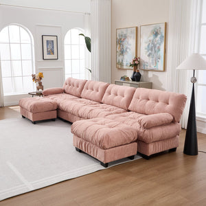 English Elm U Shaped Modular Cloud Sectional with Plush Flannelette Upholstery Deep Seat Living Room Sofa Pink W2120S00052