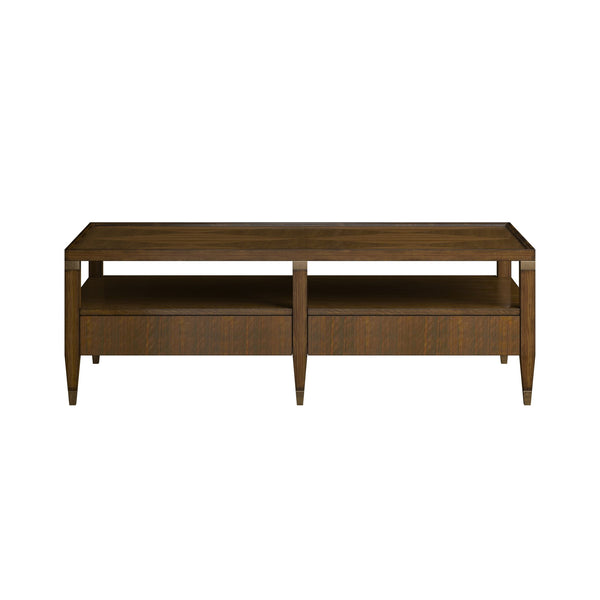A.R.T. Furniture Eave Rectangular Cocktail Table: Elegant Quartered Walnut Top With Diamond Pattern & Gold Tapered Legs Brown Material(S), Poplar And Parawood Solids,Walnut Veneer 336300-1860