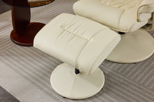 English Elm 015-Recliner Ergonomic Swivel Massage Chair with Ottoman, Heated 5-Point Vibration, 140° PU Recliner Beige W2636P262437