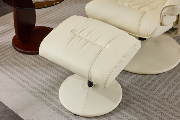 English Elm 015-Recliner Ergonomic Swivel Massage Chair with Ottoman, Heated 5-Point Vibration, 140° PU Recliner Beige W2636P262437