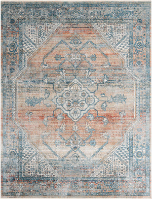 Unique Loom Newport Ochre Machine Made Border Rug Multi, Blue/Ivory/Gray/Light Blue/Light Brown/Red/Rust Red/Terracotta 5' 3" x 8' 0"