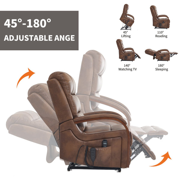 English Elm Power Lift Recliner with Dual Motor Heat Massage Leatheraire and Wood Armrests W1803S00078