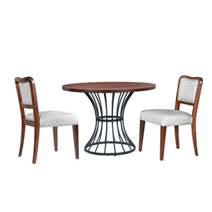 English Elm 42" Round Oak Veneer Pedestal Dining Set with Linen Chairs for Compact Spaces N842PS125127D