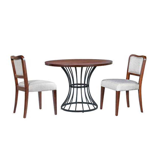 English Elm 42" Round Oak Veneer Pedestal Dining Set with Linen Chairs for Compact Spaces N842PS125127D