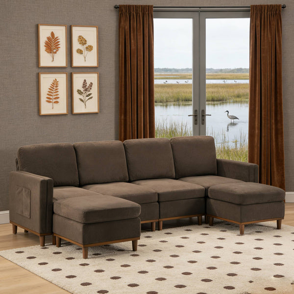 English Elm Modern Modular Sectional Sofa with Plush Cushions and Tapered Legs for Living Rooms Brown W2085S00100
