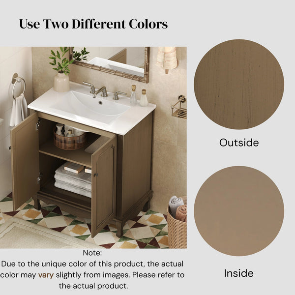English Elm Christopher Knight Home® - 30" Vintage Bathroom Vanity with Rectangle Ceramic Sink, Rubber Wood Legs, Soft-Close Doors, Adjustable Shelves Antique brown N817P245316L