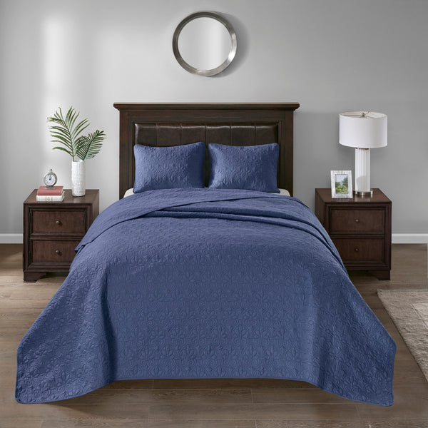 English Elm Reversible Madison Park Quebec Queen Bedspread Set with Quilted Texture, Oversized Draping and Antimicrobial Protection Navy 17.72 L x 15.35 W x 7.87 H B03597455