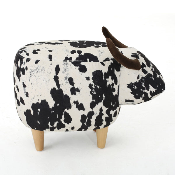 Christopher Knight Home® - Noble House - Bessie Black and White Cow Patterned Velvet Cow Ottoman