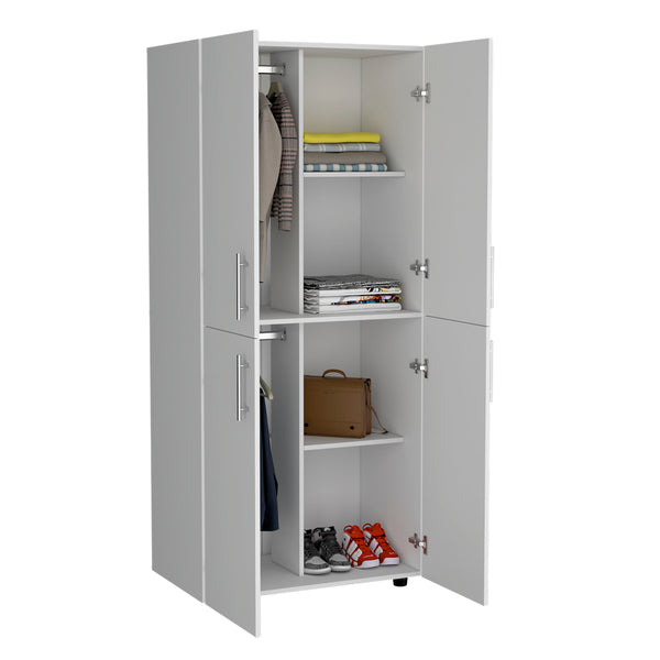 English Elm Hazel Tall Four-Door Armoire Closet Cabinet with Six Shelves, Two Hanging Rods for Clothes Storage White 39.4 L x 23.2 W x 5.5 H B200S00370