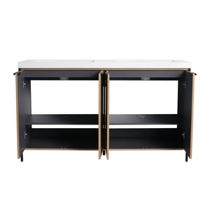 English Elm 60" Freestanding Bathroom Vanity with Double Resin Sink, Soft-Close Doors, Adjustable Shelves, Water-Resistant Finish W999S00383