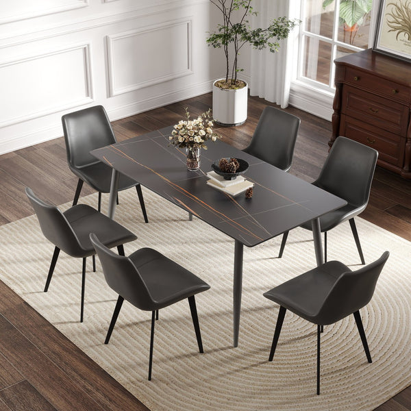 English Elm 62.99" Modern Artificial Stone Dining Table With Black Metal Legs - Seats 6, Stylish & Durable Design W1535S00504