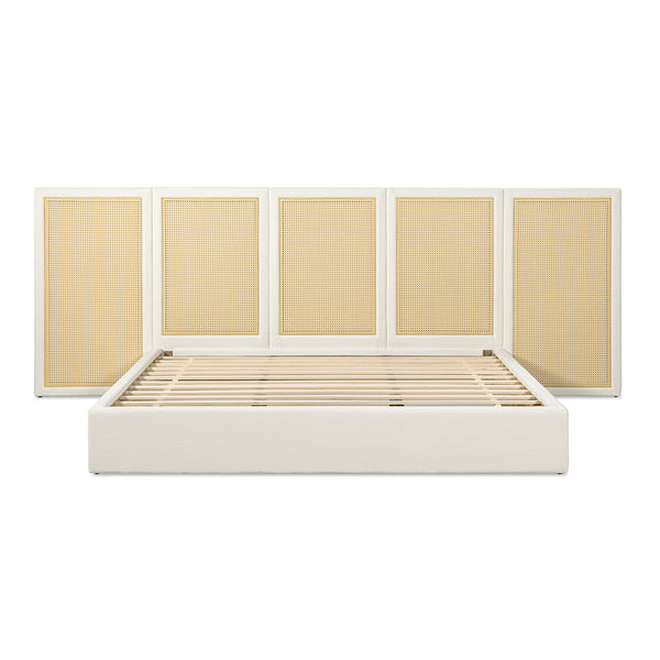 English Elm Jennifer Taylor Home - Capri Upholstered Extended Headboard Cane Platform Bed in Antique White Polyester, Coastal Chic B2719P385740