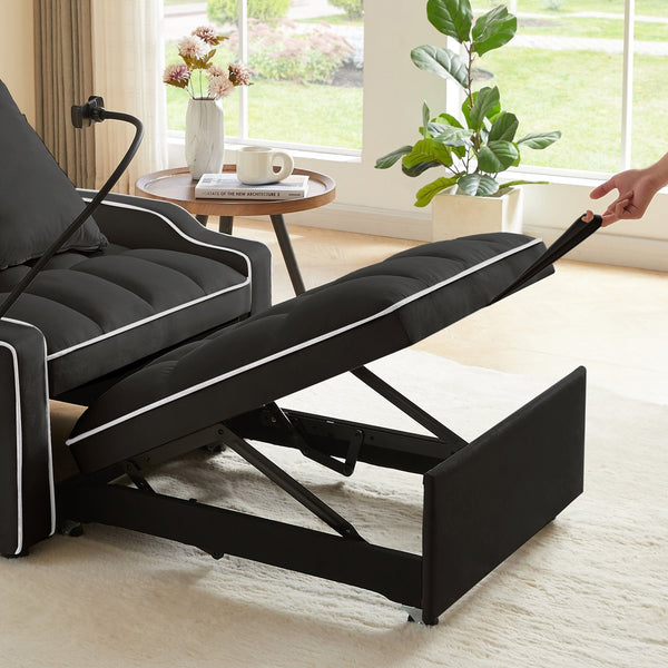 English Elm Sleeper Sofa Chair Velvet Convertible Armchair with Usb Charging for Small Spaces Black W1359P458672