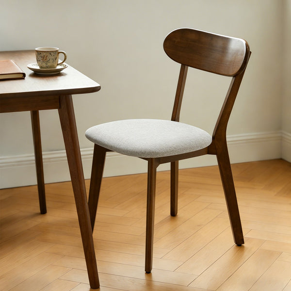 English Elm Solid Natural Wood Mid-century Dining Chairs Curved Back Upholstered Seat Set of 2 W3204P429363