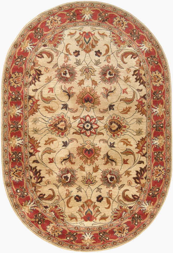 Livabliss Caesar Collection Hand Tufted Wool Area Rug Traditional Living Dining Room Accent Tan, Rust 6' x 9' Oval CAE1001-69OV