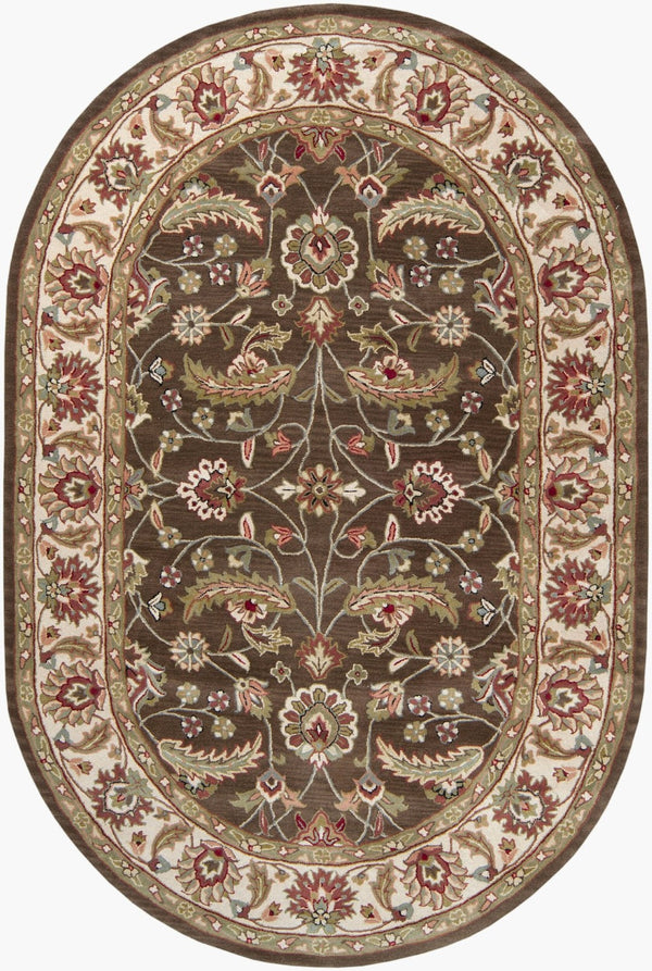 Livabliss Caesar Hand Tufted Wool Area Rug Traditional Pattern for Living Room or Dining Dark Brown, Pal 6' x 9' Oval CAE1003-69OV