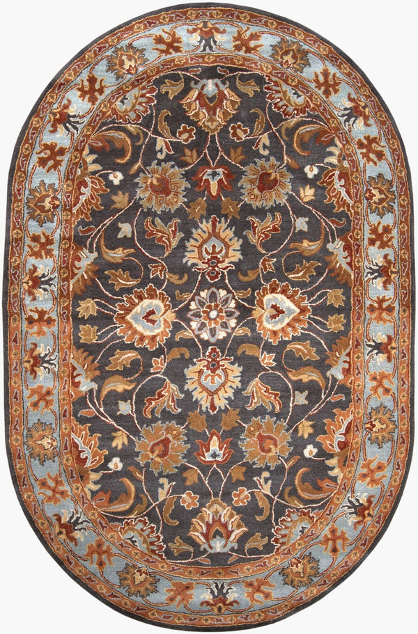 Livabliss Caesar Hand Tufted Wool Area Rug Updated Traditional Pattern for Living and Dining Rooms Charcoal, Slate 6' x 9' Oval CAE1004-69OV